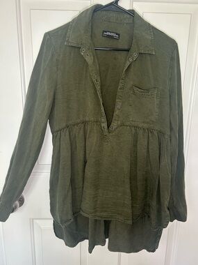 Zara Olive Green Peasant Tunic Blouse